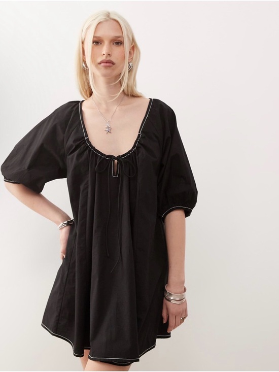 ASOS Dresses & Skirts - ASOS Collusion Black Short Puff Sleeve Babydoll Dress Size 4
